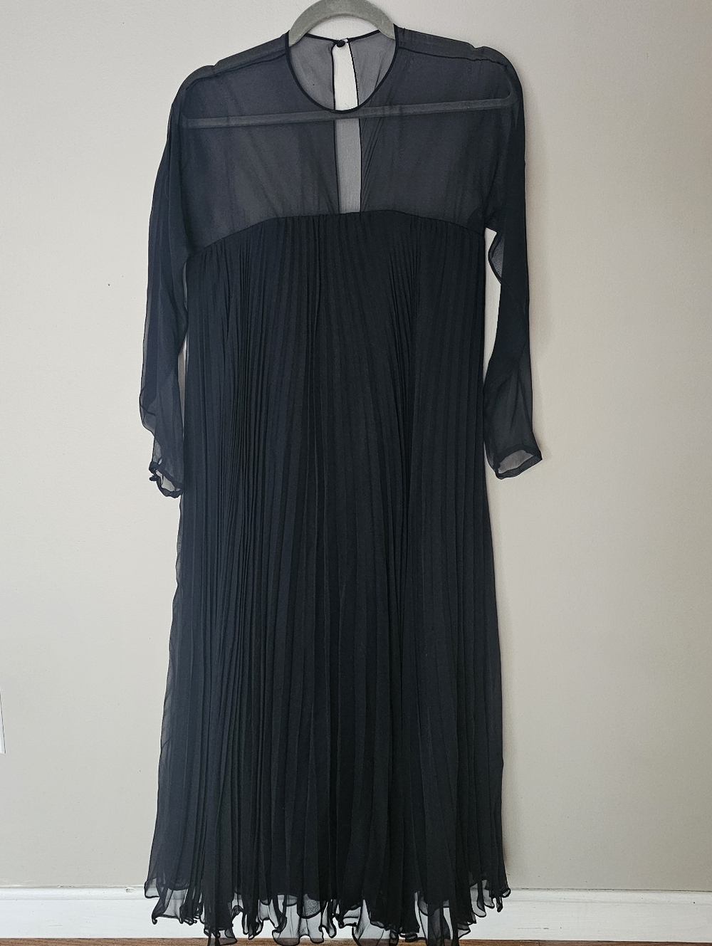 Vintage Navy Sheer Pleated Cocktail Dress